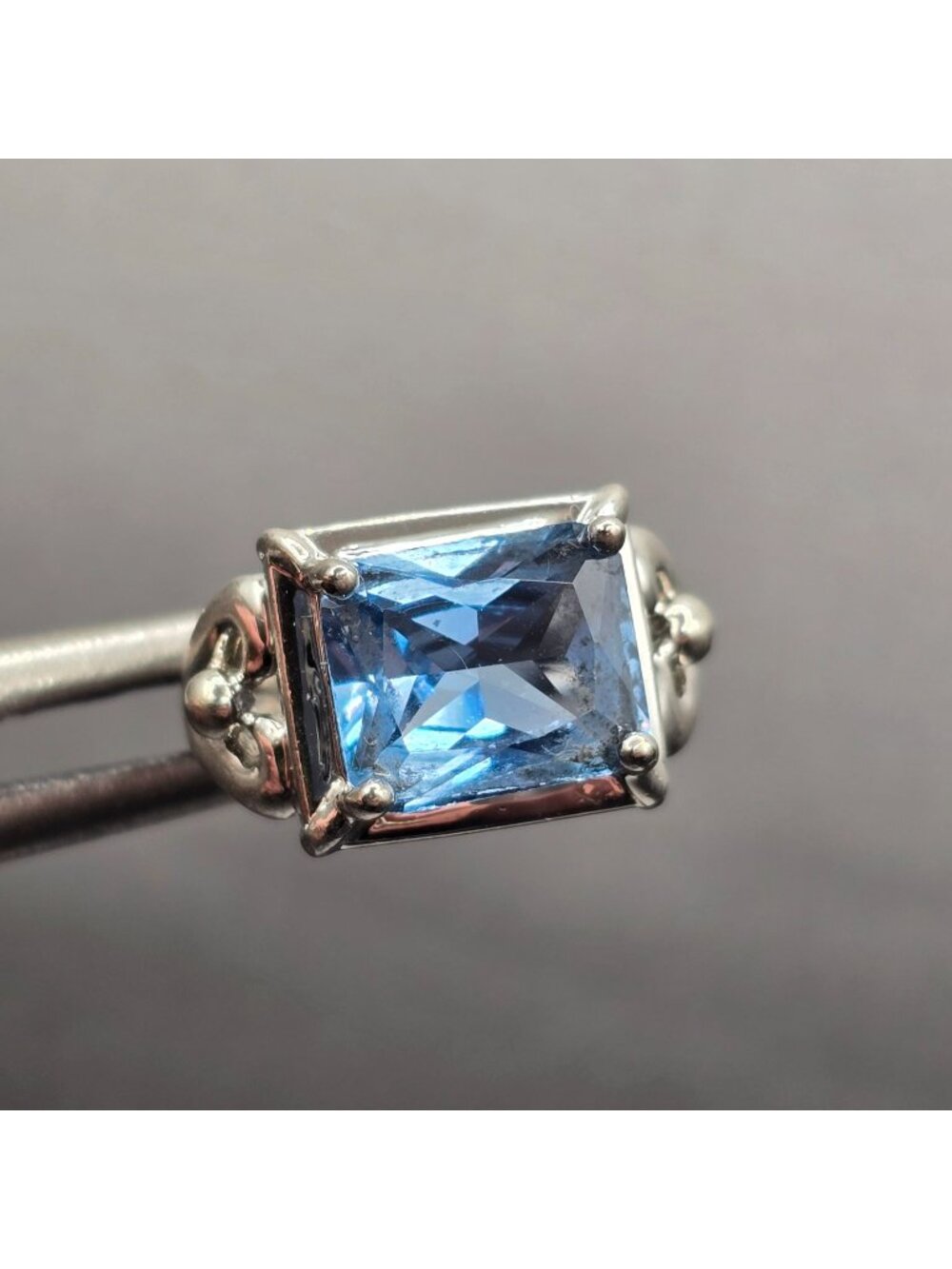 Vintage Sterling Silver Blue Topaz Ring Size 6 Emerald Cut Statement Piece Signe